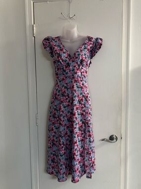 Floral Pink Maxi Dress with Cap Sleeves